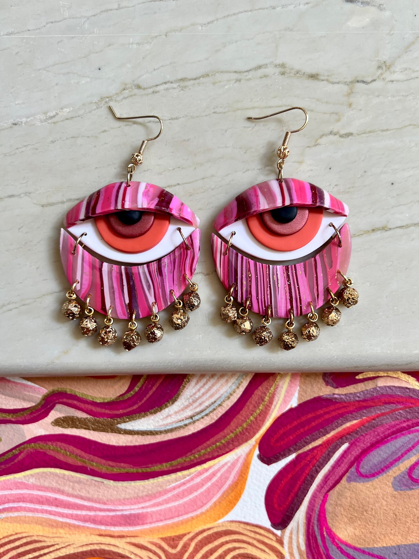 Pink Evil Eye Statement Earrings