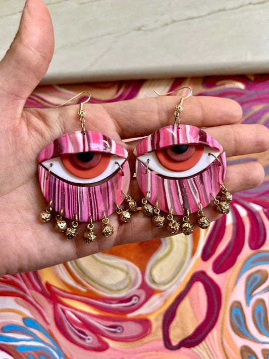 Pink Evil Eye Statement Earrings