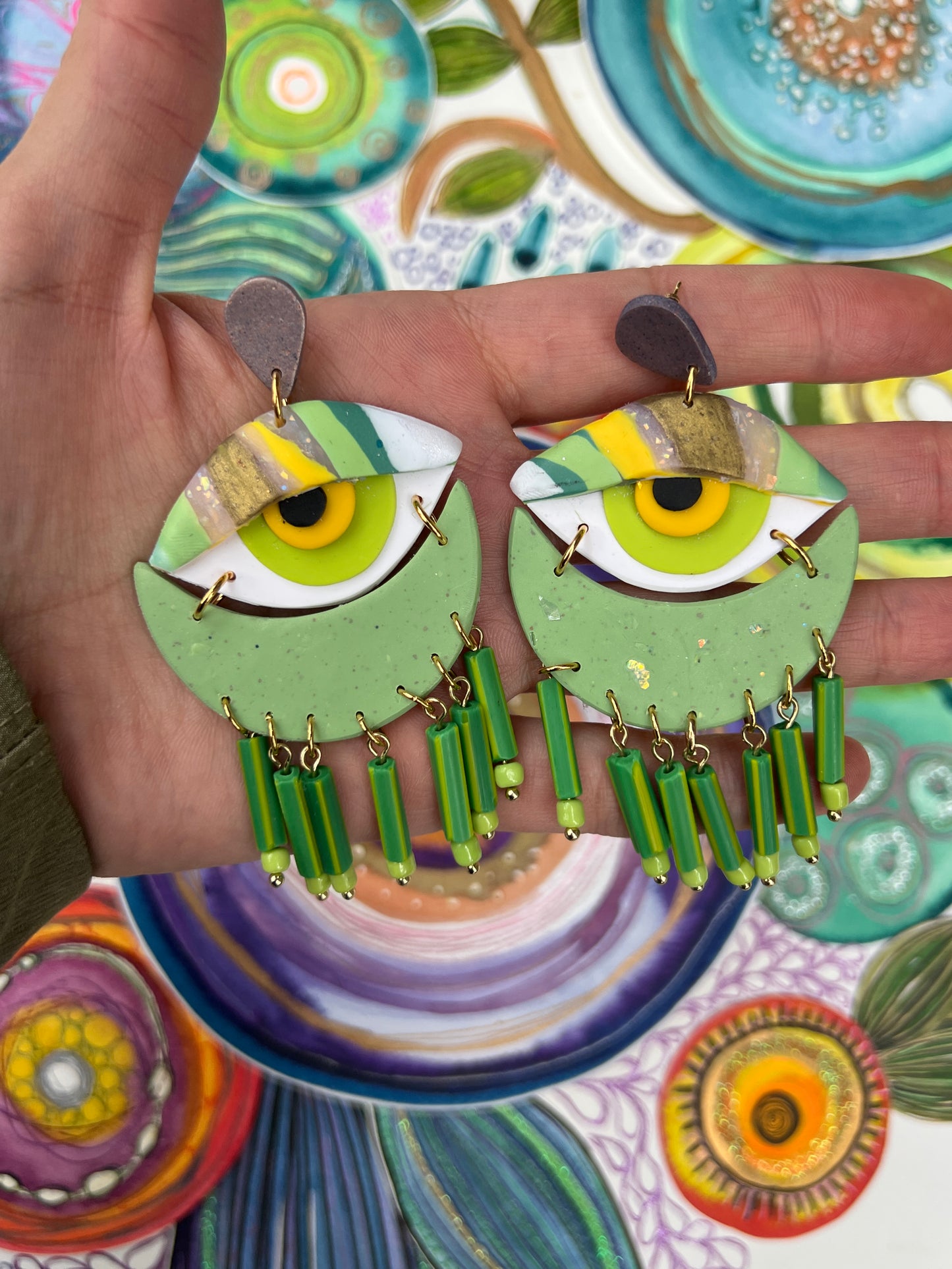 Green Goddess Eye Earrings