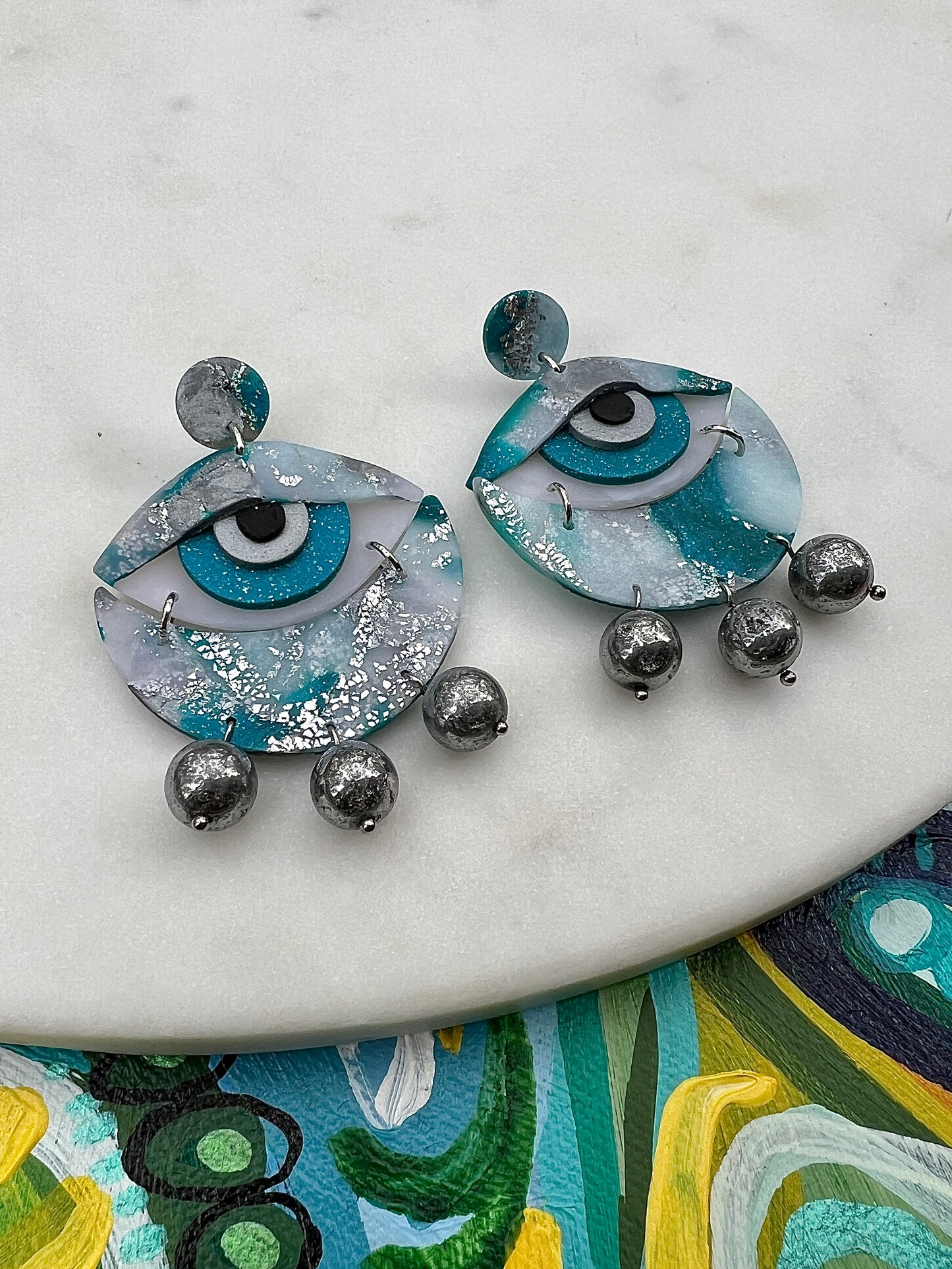 Frosty Blue Eye Earrings