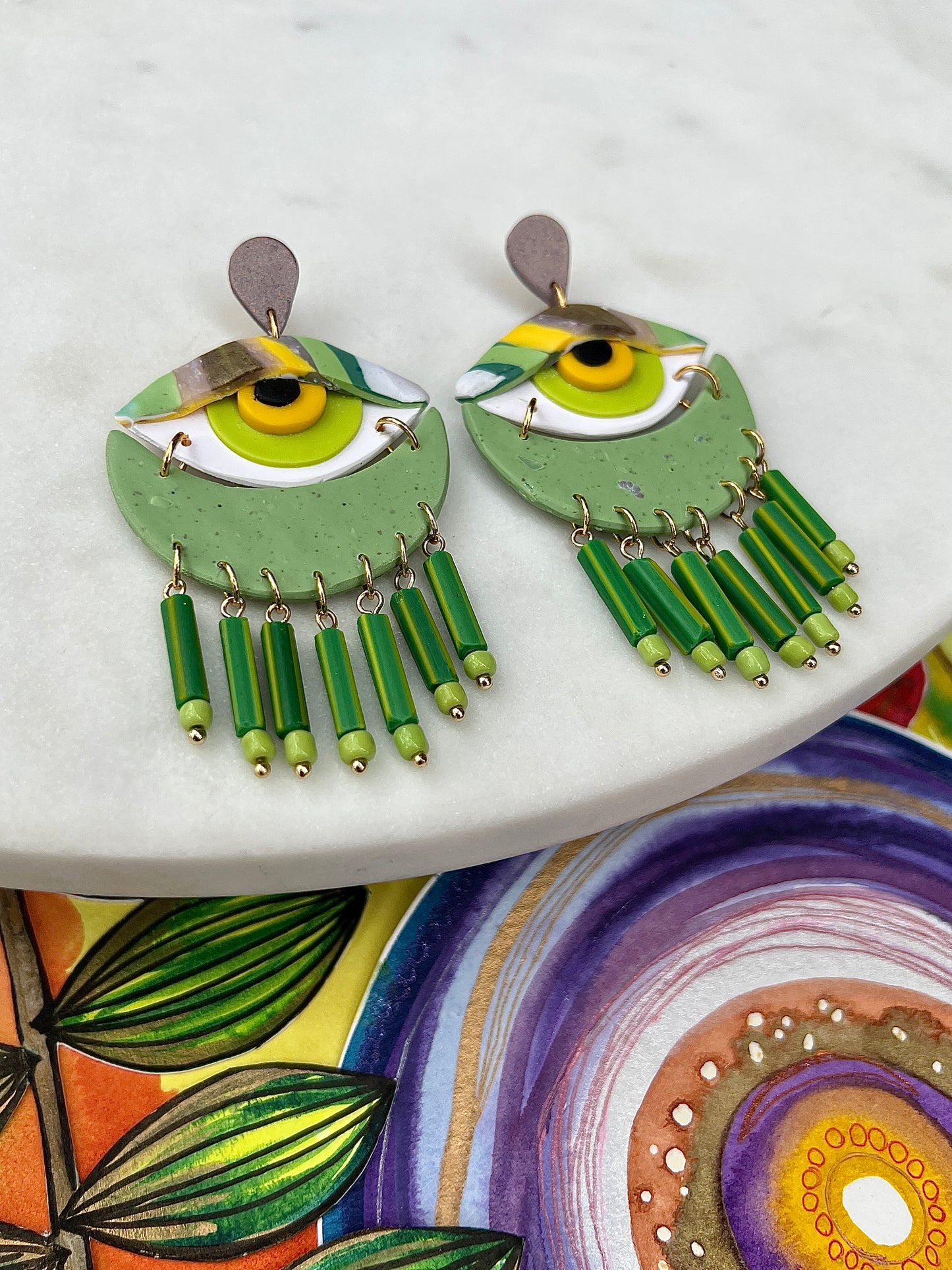 Green Goddess Eye Earrings