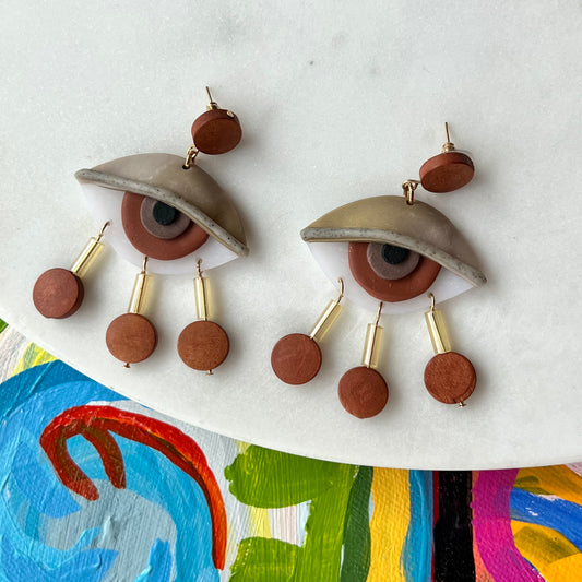 Caramel Brown Eye | Polymer Clay Earrings | Hand Sculpted