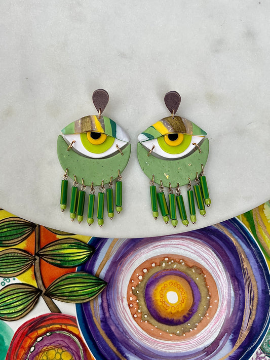 Green Goddess Eye Earrings