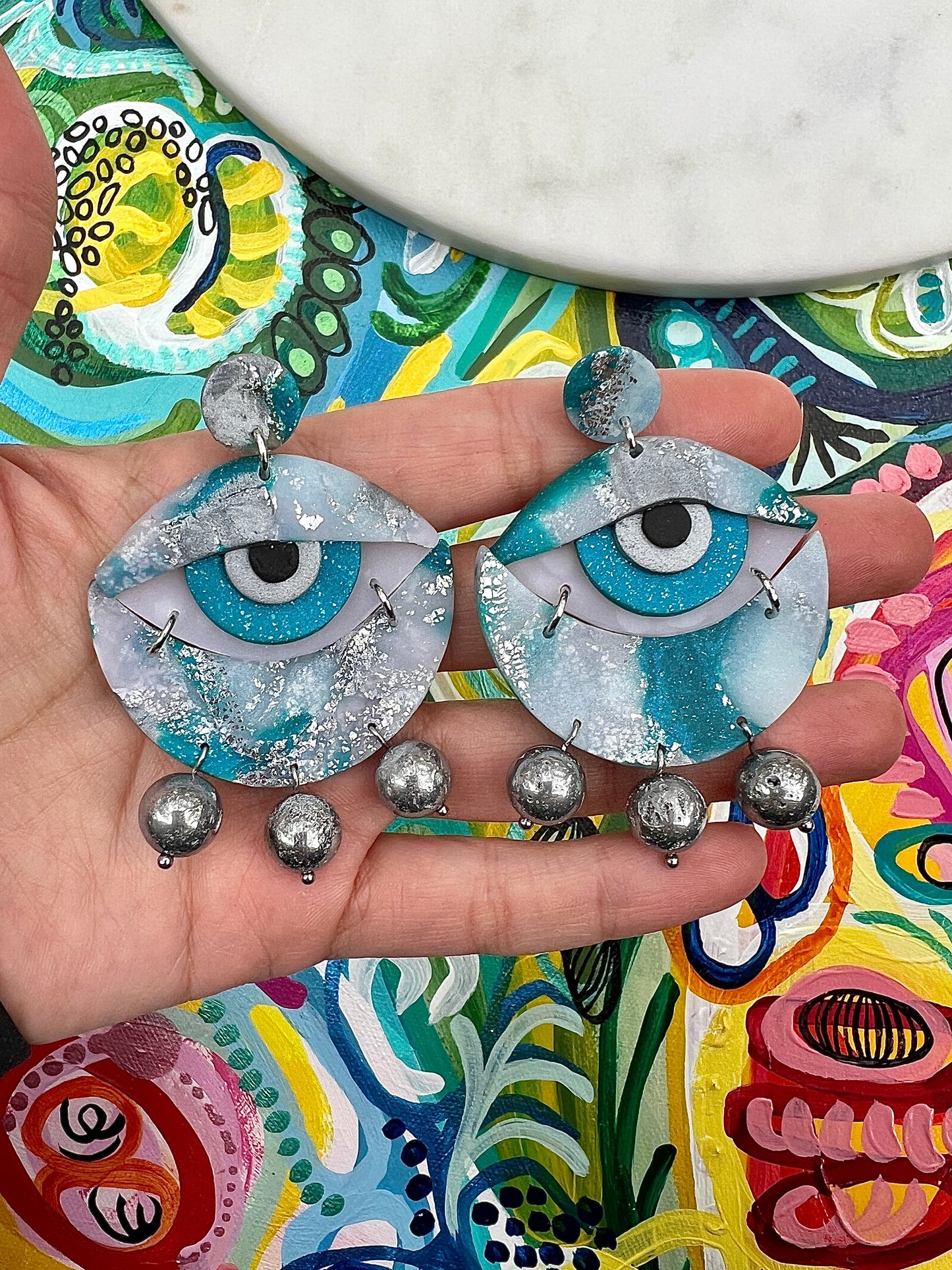 Frosty Blue Eye Earrings